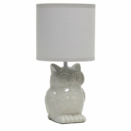 SIMPLE DESIGNS 12.8in Tall Contemporary Ceramic Owl Bedside Table Lamp, Matching Fabric Shade, Gray LT1136-GRY